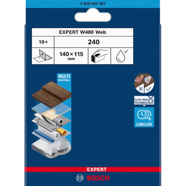 Bosch EXPERT W480 Web 1/4 Hand Sanding Sheet, 115x140 mm, G240, 2608902387